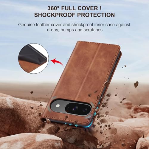 Image of Jasonyu Flip Wallet Case for Google Pixel 9 /9 Pro,Brown
