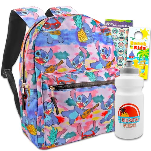 Conjunto de mochila Stitch – Pacote com bolsa escolar Lilo e Stitch e garrafa de água, adesivos, mais | Stitch School Supplies, Mochila Lilo and Stitch, Stitch Backpack for Girls, Mochila Stitch,
