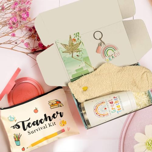 Cesta de regalo de agradecimiento para profesores, ideal como regalo de Navidad con vaso y marcas 6