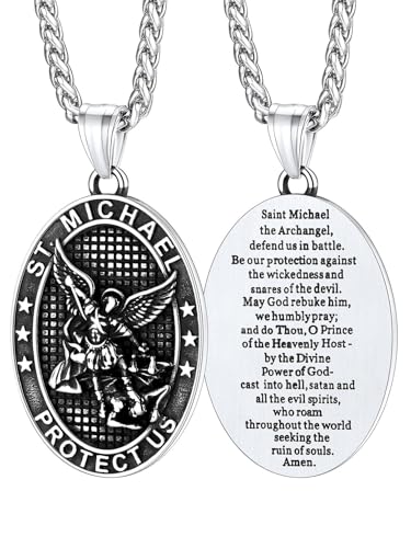 FaithHeart Saint Michael Oval Necklace Stainless Steel Religious Protector Pendant Archangel Jewelry Catholic Gifts for Men Male
