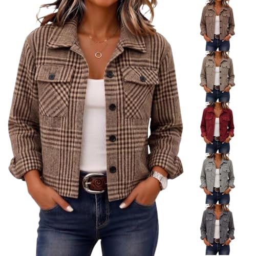 Lightweight Jacket for Women Button Down Plaid Shirt Cropped Lapel Shackets - image 1