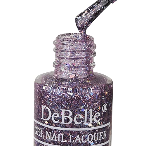 Image of DeBelle Gel Nail Lacquer Tatiana Tassles(Clear Light Purple with Chunky Glitter) | Non UV - Gel Finish |Chip Resistant | Seaweed Enriched Formula| Long Lasting|Cruelty and Toxic Free| 6ml
