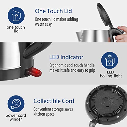 Comfee 1.7L Stainless Steel Electric Tea Kettle, Bpa-Free Hot Water Boiler, Cordless With Led Light, Auto Shut-Off And Boil-Dry Protection, 1500W Fast Boil #TOP4