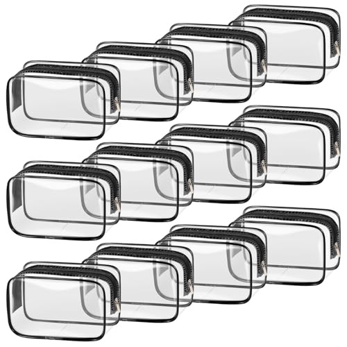 TISRATOK-12-PCS-Clear-Makeup-Bag-for-Women-with-Zipper-TSA-Approved-Toiletry-Pouch-Cosmetic-Bag-Bulk-for-Travel-Organizer-Essentials-BlackSmall