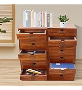 LOHISHILO 16-Drawer Wooden Storage Box, Literature Organizer 4Pcs 4-Slot Wooden Desk Drawer Unit ...