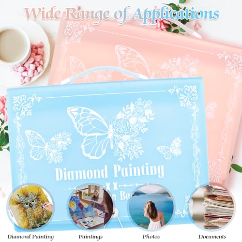 Image of ZYNERY 2 Pack A3 Diamond Painting Storage Book Handheld, 60 Pages Diamond Art Portfolio, Large Diamond Art Storage Folder Suitable for 12x16 inch Diamond Painting (Pink + Blue)