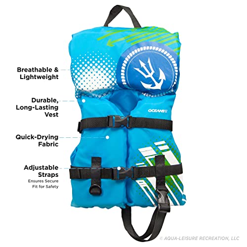 Image of Aqua Oceans 7 Life Jacket for Kids - US Coast Guard Approved Life Vest for Infant, Child & Youth Boys and Girls, Open-Side PFD for Boating, Swimming & Water Sports