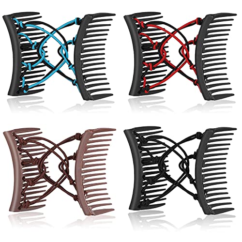 4 Pieces Stretchy Double Comb Hair Clip Adjustable Elastic Hair Comb No Crease Hair Pins Hair Accessories For Women Curly Thick Wavy Hair Ponytail (Mixed Colors) #TOP10
