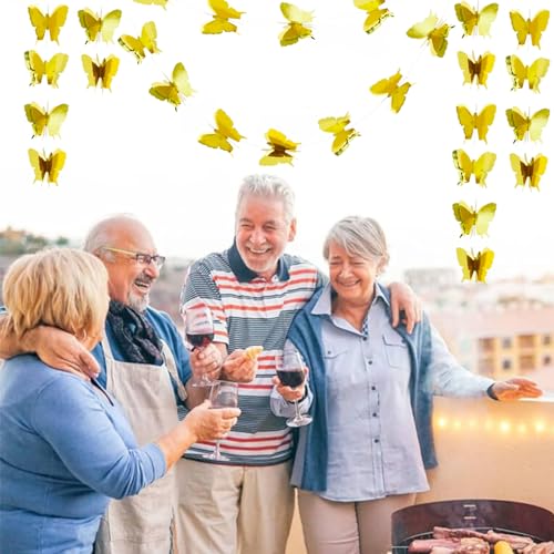 Image of BEISHIDA 5 Pieces Gold 3D Butterfly Paper Garland Hanging Decorative Banner for Home Ceiling Decor Birthday Party Baby Shower Wedding Theme Showcase Decoration Supplies Total 393 Inch Length