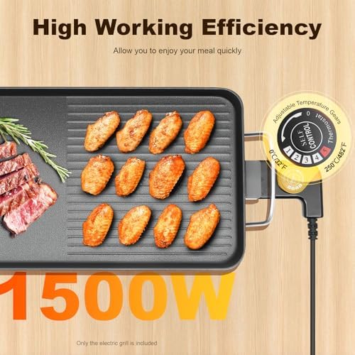 Miniatura 4 de Parrilla eléctrica para barbacoa, parrilla de barbacoa de interior sin humo de 110 V, sartén eléctrica antiadherente de 1500 W con sistema de