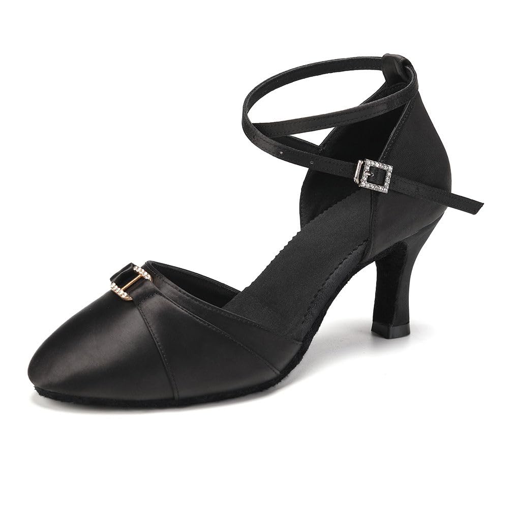 Scarpe da Ballo Latino da Sala da Donna Punta Chiusa Salsa Tango Valzer Scarpe da Ballo Sociale Tacco 7cm