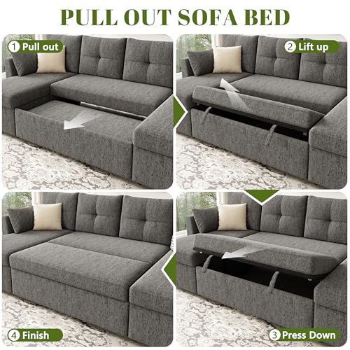 Oversized Sleeper Couch Sofa, 110 inch 2 in 1 Pull Out Couch with ...