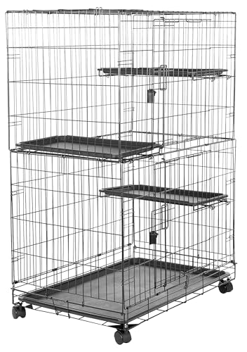 Amazonベーシック 猫ケージ キャットケージ 大型 3段 91L×57W×129H cm 折り畳み式 ブラック
