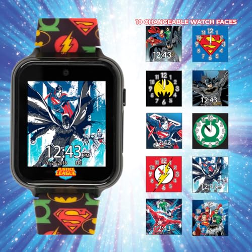Justice League Kids Interactive Smart Watch with Touchscreen, Camera, Games, Pedometer, Alarm – Fun Learning Digital Watch for Boys & Girls – Superhero-Themed Silicone Strap – Fits Wrists 5.5”-8”3