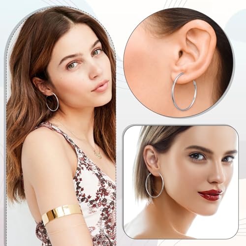 5 Pairs Large Thin Silver Hoop Earrings, Hypo-allergenic Thin Silver Hoop Earrings Set, Lightweight Big Loop Earring Stainless Steel Earings 30/40/50/60/70 mm4