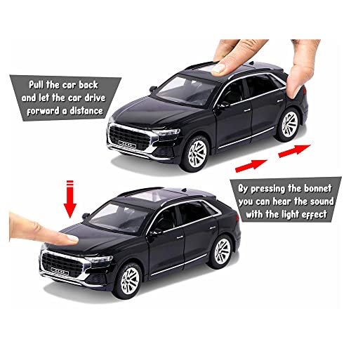 Image of 1:32 Diecast Metal Car Model Q8 Toy Cars for Kids Pull Back Openable Doors with Light Sound