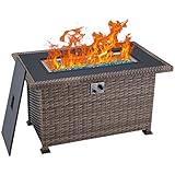 EROMMY 44 Inch Propane Fire Pit Table,Auto-Ignition Smokeless Gas Fire Pit with Lid and Fire...