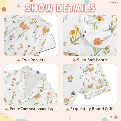 senya Highland Flowers Cattle Satin Summer Pajama Sets Silk Short Sleeve Button Down Sleepwear3