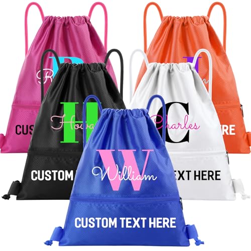 Custom Drawstring Bags Bulk, Personalized Drawstring Backpacks with Initials Name for Sports, Draw String Back Bag for Travel Beach Dance Gymnastics Climb Trip Party Daily Use