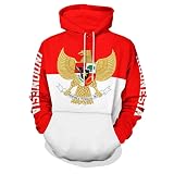 KETAFOUND Sudadera con Capucha Unisex para Hombre Y Mujer, con Cordón Y Bolsillo Tipo Cangurera, Sudadera con Capucha con La Bandera De Indonesia En 3D, Sudadera con Capucha Patriótica P