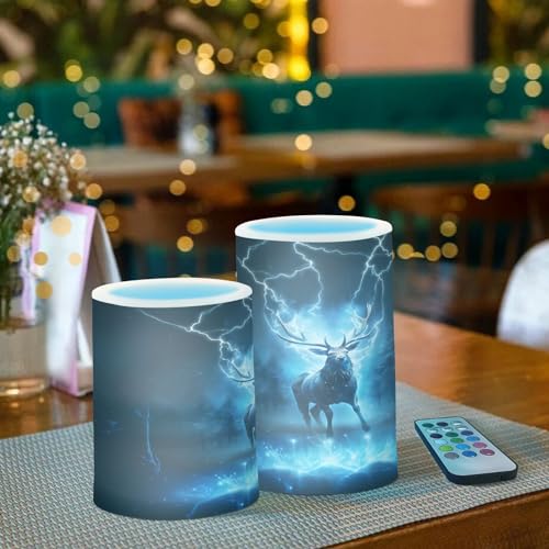 Image of ALAZA Deer Night Flickering Flameless Candles Battery Operated with Remote Timer,Tea Light Candles LED Pillar Votive Candles Set of 2 for Outdoor Indoor Decorations