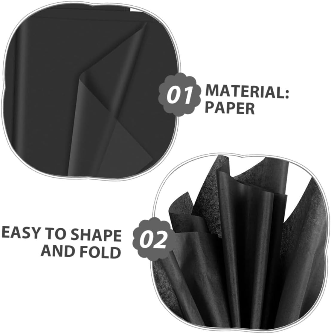 SEWACC Tissue Paper 35x50cm Black 100 Sheets with Comfortable Handling Easy to Fold Paper Wrapping for Wrapping and Packaging for Weddings, Birthdays, and Themed Parties