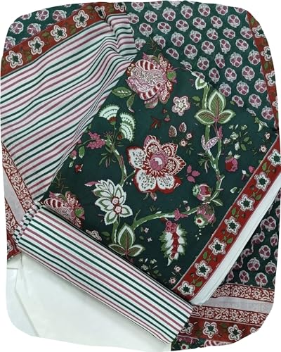 Image of DRAVINAM Trends Women's Premium Cambric Cotton Jaipuri Printed Unstitched Salwar Suit Dress Material with Mulmul Cotton Dupatta