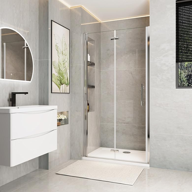 Aica Sanitär Duschabtrennung Duschtür Nischentür Falttür 6mm Nano Glas Dusche H185/195cm,L70-120cm