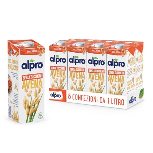 ALPRO SENZA ZUCCHERI, Bevanda all'AVENA, 100% vegetale con vitamine B2, B12 e D2 (8 confezioni x 1 Litro)
