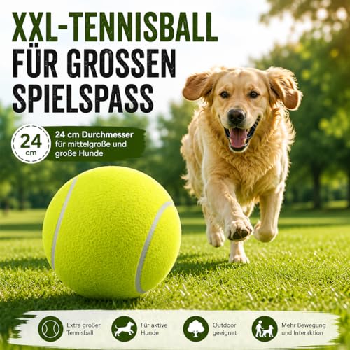 LUOEM Großer Tennisball 24 cm für mittelgroße und große Hunde – Aufblasbarer Spielball mit Luftnadel, Robustes Hundespielzeug für Garten, Strand und Training