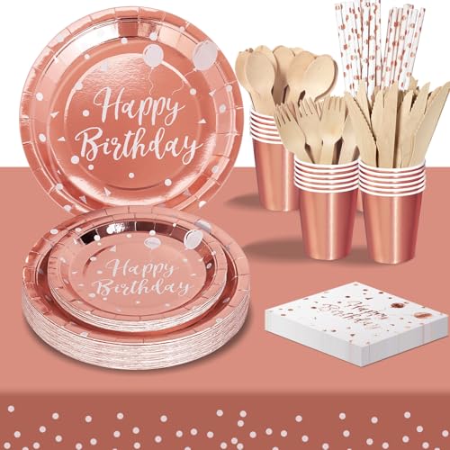 [Set di posate di carta a tema compleanno per 24 persone] Questo set comprende: 24 piatti di carta da 9“, 24 piatti di carta da 7”, 24 forchette di legno, 24 cucchiai di legno, 24 forchette di legno, 24 bicchieri di carta, 24 cannucce di carta, 24 tovaglioli e 1 tovaglia. 24 unità per pezzo, adatte per 24 persone. Altrettanto pratico e veloce per l'uso singolo. Perfetto per le feste di compleanno, soprattutto quelle a tema femminile!