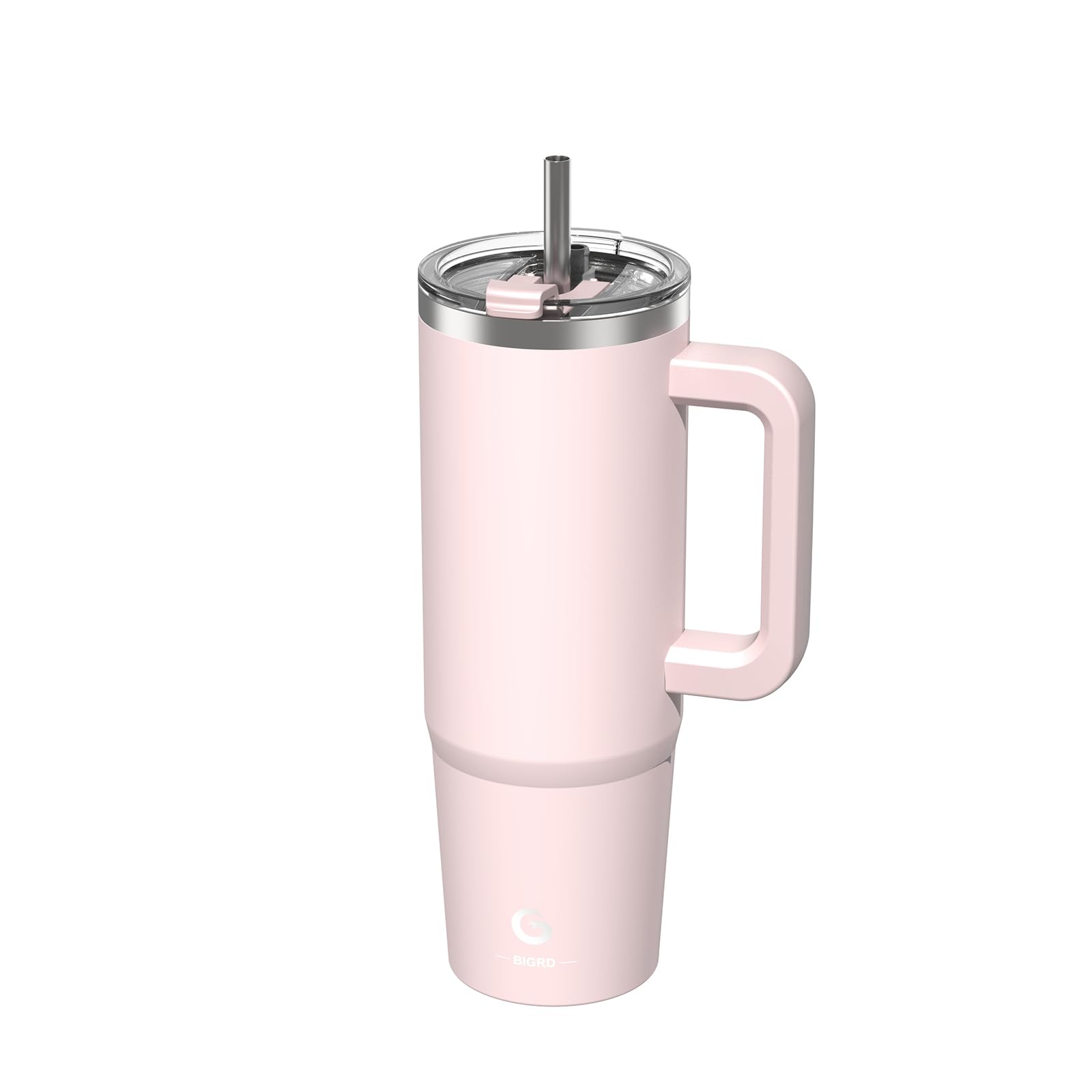 BIGRD 890ml Insulated Coffee Cup Travel Mug Double-Walled Stainless Steel Vacuum Leak-Proof Drinking Cup with Handle and Straw Thermal Tumbler,Pink