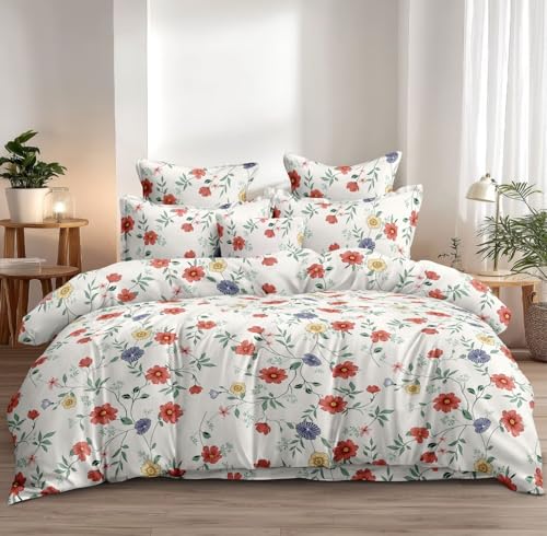 Image of DECOR2ADMIRE 300TC Premium Glace Cotton Printed Super King Size Double Bedsheet with Two Pillow Covers, 108 * 108 Inches or 9ft by 9ft or 275 cm x 275 cm (Blossom Garden)
