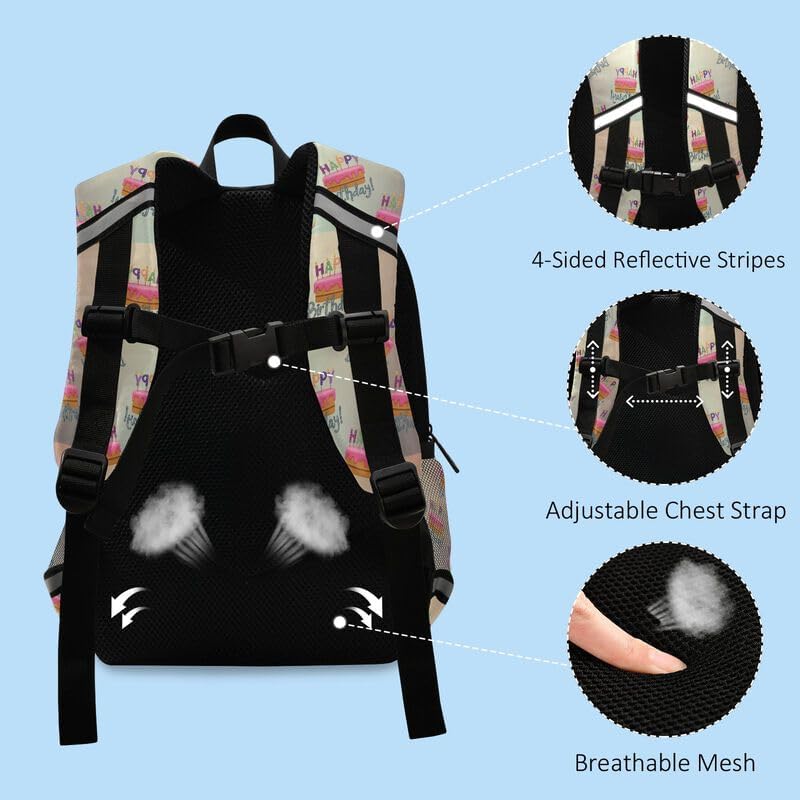 QUGRL Happy Birthday Cake Toddler Backpack for Boys Girls Kids School Backpack with Chest Strap Leash Preschool Schoolbag Nursery Kindergarten Bag for Daycare Travel Hiking School