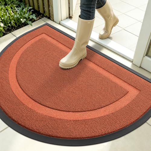 Image of OLANLY Half Circle Door Mat Indoor Outdoor Entrance Welcome, Waterproof All-Season, All-Weather Doormat, Sturdy Natural Rubber, Low Profile, Easy Clean Patio Porch Entryway Mat, 35x23, Vermillion Red