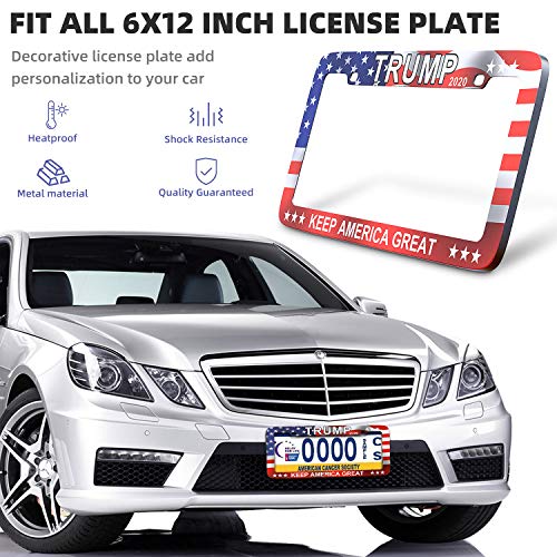 SHARE&CARE Stainless Steel License Plate Frame for Cars with Screws, Donald Trump Make America Great Again Design Car Licenses Plate Covers Holders for US Vehicles (2)