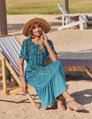 Image of Zeagoo Womens Summer Dresses 2026 Casual Midi Dress Flowy Sundress Ruffle Short Sleeve Tiered Dresses A Line Boho Dress