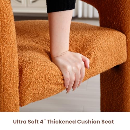 Image of HNY Modern Barrel Kitchen & Dining Room Chairs Set of 3, Sherpa Upholstered Accent Chairs with Arm, 18.5'' Wide Side Armchairs Vanity Chairs for Living Room Bedroom Makeup Small Spaces, Orange