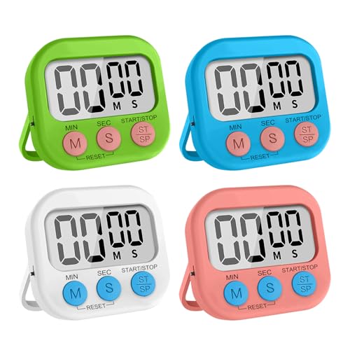4 pièces Minuteur De Cuisine, Timer avec Grand écran LCD, 4 Couleurs avec Support Pliable Convient pour La Cuisine, La PâTisserie, Le Sport Et L'Apprentissage