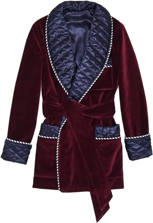 Men's Belted Smoking Jackets Dinner Party Wear Smoking Jacket Burgundy Velvet Smoking and Blue Satin Quilted Robes