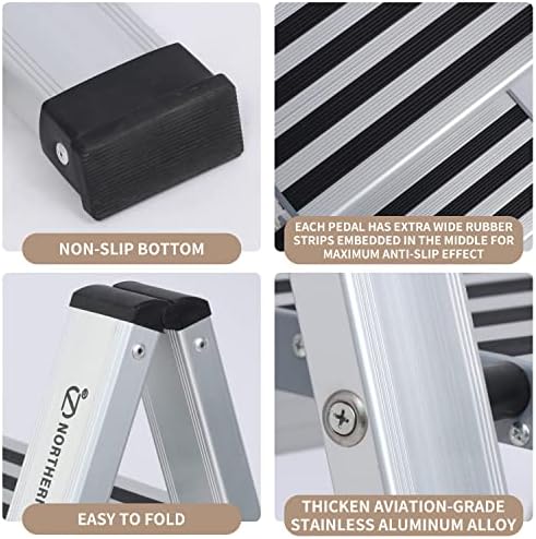 EPROSMIN 2-Step ladders Lightweight Folding Aluminum Alloy Step Stool with Anti-Slip Wide Tread for Household, Office, Painting, Decorating, Electricians, Silver