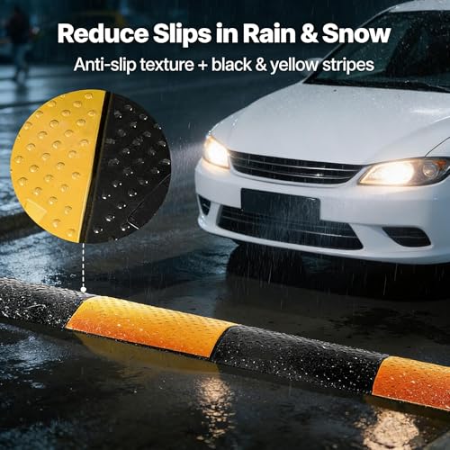 Image of 3.3FT Rubber Speed Bump 2 Pack, Heavy Duty Traffic Calming Ramp for Road 25000 Lbs Capacity, 39.6 Inch Recycled Speed Bump Cable Ramp with 2 Channel for Driveway Asphalt Concrete Gravel Road | 2 Pack, 25,000 lbs Heavy Duty Industrial Grade Ramp with Dual Cable Channels for Parking Lots HOA Communities School Zones