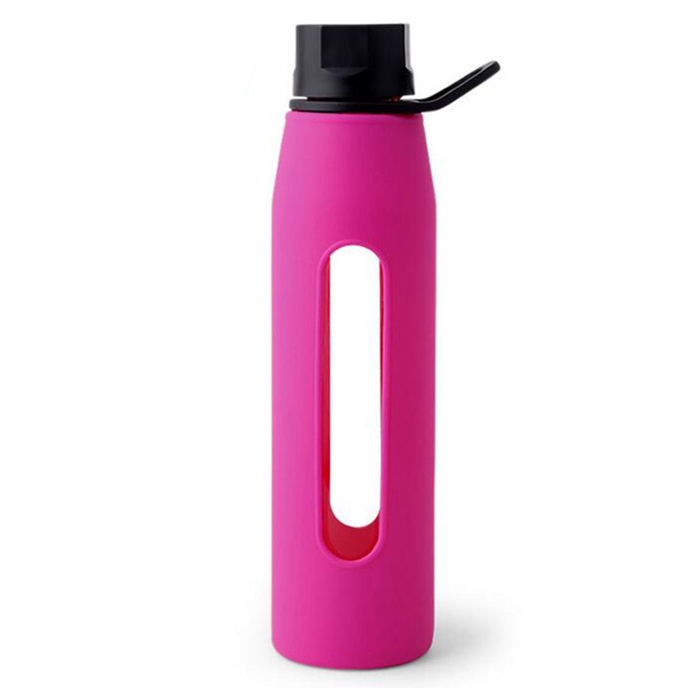 taza de viaje, TAZA DE AGUA Vidrio for deportes al aire libre Taza portátil de silicona antiescaldado irrompible con asa resistente calor, 570 ml