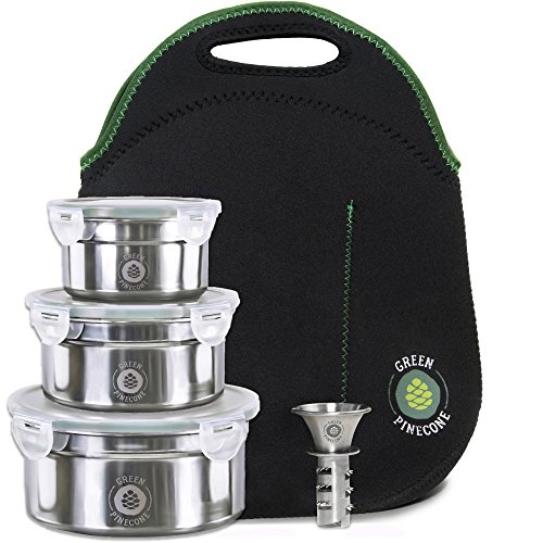 Leakproof Stainless Steel Lunchbox Set 3 Stackable Metal Containers Thermal Bag Men Women Girl Boy Keep Food Warm Cool Salad Work School Leak Proof Storage Large Small Tins 2 BONUSES