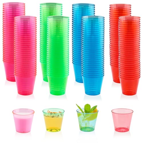 Vexillic Copos de cupito, 200 peças, 30 ml copos multicoloridos, reutilizáveis, copo de vinho para aniversários piquenique festas churrasco viagem
