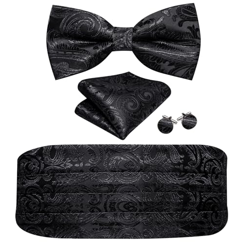 Catálogo para Comprar On-line Fajines para Hombre favoritos de las personas. 45 YOHOWA Conjunto de pajarita con fajín para hombre, de seda negra con estampado de cachemir, preatada, con gemelos, para boda, fiesta, graduación, esmoquin