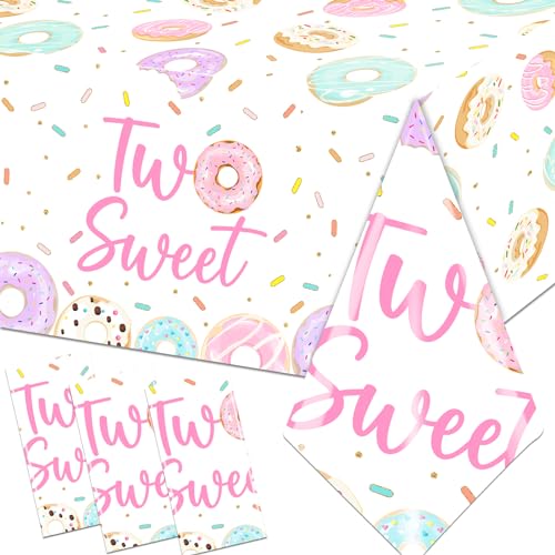 Two Sweet Donut Birthday Party Tablecloths Supplies-3Pcs 2nd Donut Tablecloths Baby Girl 2nd Doughnut Table Covers 2 Years Old Birthday Donut Tablecloths for Two Sweet Donut Birthday Decor Disposable
