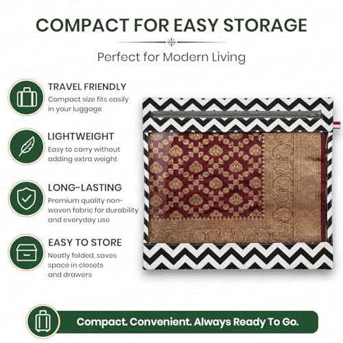Image of Lukzer Single Non-Woven Zigzag Printed Saree Covers for Storage Set of 6 (16 x 14 Inch) Big Size Bags with Zip Closure & Transparent Window Wardrobe Organizer for Clothes /Lehenga /Dresses SSC-02-06