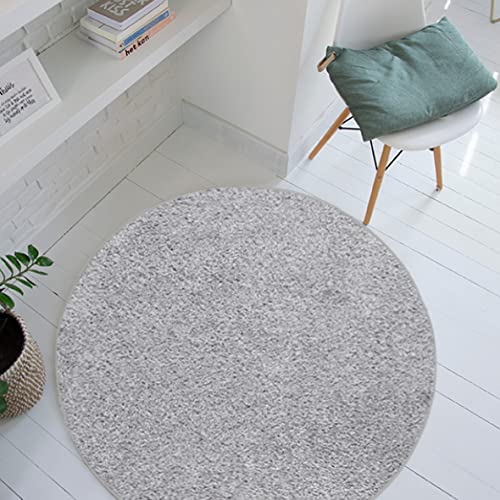 Carpet Studio Santa Fe Teppich Rund Dunkelgrau, Runder Teppich 130cm, Teppich Wohnzimmer, Kurzflor...