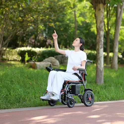 Image of Foldable Electric Wheelchair for Adults,66lbs Sturdy Steel Power Chair with SOS Alert & Mute Button, 9Miles Range, All-Terrain Dual Motor Motorized Mobility Scooter with Electromagnetic Brake